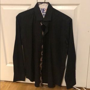 Bespoke Black Button Down w/ Plaid Detail